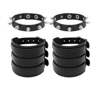 SLEEKEE 1 Paio di Bracciali Larghi in Pelle E 1 Paio di Bracciali con Rivetti, Gioielli in Stile Punk, Bracciali con personalità della Moda, Bracciali Regolabili