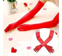 SLEEKEE 1 Paio di Guanti di Raso Rosso, 1 Paio di Orecchini Pendenti in Cristallo, Accessori A Tema 1920, Guanti Elei, Orecchini da Donna retrò.