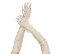 SLEEKEE 1 paio di occhiali perlati, guanti lunghi in tulle perlato, da donna, guanti bianchi per donne, brides, ragazze., bianco, 55
