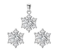 SLEEKEE 1 paio di orecchini a forma di fiocco di neve, 1 ciondolo a forma di fiocco di neve, orecchini a forma di fiocco di neve, orecchini con diamanti di neve, orecchini eleganti con pietre