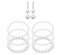 SLEEKEE 1 Set di Braccialetti di Perle E 1 Paio di Orecchini, Gioielli Resistenti al Colore, Accessori da Donna Squisiti, Adatti per Abiti da Sera, Regali.