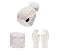 SLEEKEE 1 set di maglieria composto da cappello, sciarpa e guanti, caldo e alla moda in inverno, perfetto per il calore antivento (bianco), bianco, no