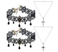 SLEEKEE 2 Catene A Clavicola in Stile Gotico E 2 Catene A Croce, Gioielli retrò Punk, Design in Pizzo Nero, Adatto per Giochi di Ruolo.