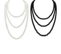 SLEEKEE 2 Collane di Perle, Collana di Perle da Donna, Lunga Collana di Perle Finte, Collana Personalizzata di Moda, Gioielli di Perle Multistrato, Accessori di Abbigliamento