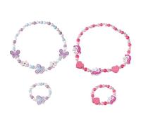 SLEEKEE 2 Collane per Bambini, 2 Braccialetti per Bambini, Braccialetti di Perline Colorate, Graziosi Braccialetti con Fiocco, Gioielli in Legno per Bambini, Set di Gioielli per Ragazze