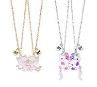 SLEEKEE 2 Paia di Collane con Ciondolo per Gatti, Modelli di Corrispondenza Dell'Amicizia, Materiale in Acciaio Inossidabile, Gioielli per Amici BFF, Regalo Regalo di Amicizia.