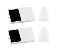 SLEEKEE 2 scatole regalo per gioielli, 2 sacchetti di velluto, scatola regalo quadrata con nastro, orecchini, collana, scatola regalo per gioielli da donna (bianco)