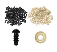 SLEEKEE 200 ventose di sicurezza nere, con 200 distanziatori, accessori per animali di peluche, occhi giocattolo con rondelle, occhi di animali all'uncinetto, viti in plastica fai da te (6 mm).