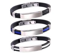 SLEEKEE 3 bracciali in titanio e acciaio al silicone, per uomini e donne, bracciali in titanio, antistress, gioielli alla moda e alla moda, accessori quotidiani (blu, nero, bianco), Acciaio