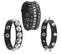 SLEEKEE 3 bracciali punk in pelle nera con rivetti punk, accessori per gonna regolabili con borchie in metallo per uomini e donne. Perfetto per concerti, feste, Halloween, balli, Natale, Pelle