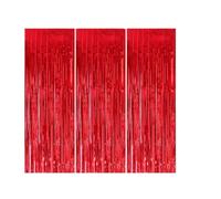 SLEEKEE 3 tende da porta con nappa, 1 x 2 m, in lamina metallica, decorazione per feste, nastri glitterati, adatti per feste (rosso)