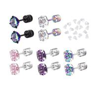 SLEEKEE 5 Paia di Orecchini in Zircone E 100 Pezzi di Tappi per Le Orecchie, Orecchini in Acciaio Inossidabile, Orecchini Personalizzati alla Moda, Orecchini Semplici