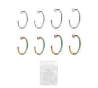SLEEKEE 8 anelli per naso in acciaio inox, 1 custodia trasparente, anello per naso a forma di C, anello per naso finto aperto, gioiello per naso traforato