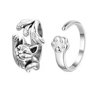 SLEEKEE Anelli A Zampa di Gatto in Metallo Regolabili - Set da 2 Pezzi, Graziosi Accessori di Gioielleria Personalizzati Creativi