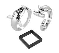 SLEEKEE Anelli di Squalo da 2 Pezzi, Portagioielli da 1 Pezzo, Anello Aperto Regolabile, Anello Vintage di Grande Squalo Bianco, Accessori di Gioielli di Squalo, Regali di Gioielli per Uomini E Donne