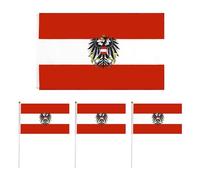SLEEKEE Bandiera austriaca con stemma di stato e 3 bandiere oscillanti a mano, 90 cm x 150 cm e 14 cm x 21 cm, bandiera in poliestere per casa, ufficio ed eventi sportivi