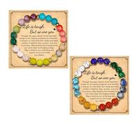 SLEEKEE Bracciale con Perline Colorate da 2 Pezzi, Braccialetto Chakra, Braccialetto Dell'Amicizia, Braccialetto di Buona Fortuna, Braccialetto con Perline alla Moda, Braccialetto con Pietre Colorate
