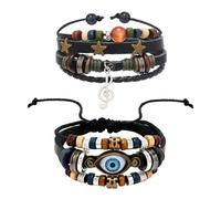 SLEEKEE Bracciali in Pelle Intrecciata 2 Pezzi, Bracciali retrò, Bracciali Multistrato, Bracciali Stile Punk, Bracciali personalità della Moda