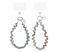 SLEEKEE Catena per Cellulare in Cristallo Lucido da 2 Pezzi, Clip Trasparente da 2 Pezzi, Cordino per Cellulare con Perline, Portachiavi, Braccialetto da Donna.