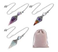 SLEEKEE Ciondolo in Cristallo Conico Esagonale da 3 Pezzi, Borsa con Coulisse in Flanella da 1 Pezzo, Ornamenti per Meditazione Spirituale, Strumenti per La Predizione del Futuro, Borsa per Gioielli.