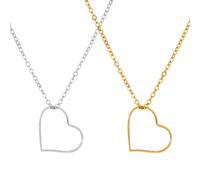SLEEKEE Collana con Ciondolo A Forma di Cuore 2 Pezzi, Collana con Ciondolo Cavo, Collana dal Design Semplice, Collana in Metallo, Collana Lunga (Argento, Oro)