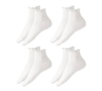 SLEEKEE Confezione da 4 calzini arricciati da donna, tinta unita, bianchi, medi, alla caviglia, antiscivolo, sportivi, moderni, in cotone, lunghezza alla caviglia, lavaggio a mano, bianco, M-L