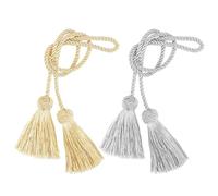 SLEEKEE Confezione da 4 Cravatte per Tende con Nappe, Semplici Cravatte per Tende retrò, Cravatte per Tende Tessute A Mano, Cravatte per Tende Senza Perforazione, Accessori per Tende per La Casa