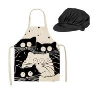 SLEEKEE Grembiule Gatto Cartone Animato 1 Pezzo, Cappello da Chef 1 Pezzo, Grazioso Grembiule Stampato, Grembiule per Pulizia Unisex, Grembiule da Giardinaggio
