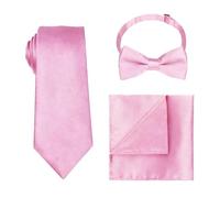 SLEEKEE Set Da 3 Pezzi Cravatta In Raso Rosa, Cravatta Da 5 Cm, Taschino In Raso, Fiocco Rosa, Adatto Per Matrimoni, Riunioni Di Lavoro, Banchetti (Rosa).