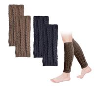 SLEEKEE Set di 2 paia di scaldamuscoli da donna, blu navy e cachi, scaldamuscoli invernali, calze a maglia e ginocchia, calze termiche alte cosce, Blu navy e kaki, ca. 40 cm lang, 13 cm breit