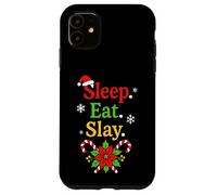 Sleep Eat Slay Divertente Vacanza Umorismo Natale Pigiama Custodia per iPhone 11