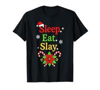 Sleep Eat Slay Divertente Vacanza Umorismo Natale Pigiama Maglietta