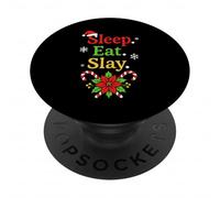 Sleep Eat Slay Divertente Vacanza Umorismo Natale Pigiama PopSockets PopGrip Adesivo
