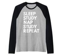 Sleep Nap Studio Ripeti Amante Studente Studiare Accademici Maglia con Maniche Raglan