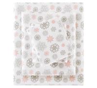 True North by Sleep Philosophy Cozy flanella calda 100% cotone lenzuolo - Novità stampa animali stelle carino ultra morbido freddo set biancheria da letto king, rosa/grigio fiocchi di neve 4 pezzi