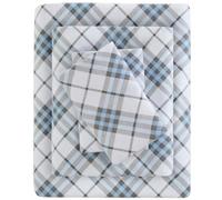 Sleep Philosophy True North - Set di biancheria da letto in flanella calda 100% cotone, stampa con animali e stelle, molto morbido, per letto matrimoniale, motivo scozzese blu, 4 pezzi