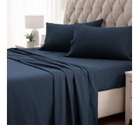 SLEEP ZONE Nanotex Super Soft Cooling Queen Bed Sheets Set 4 Piece - Easy Care Fitted Flat Sheet & Pillowcase Sets - Wrinkle Free Fade Resistant Dee