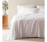 SLEEP ZONE Nanotex Super Soft Cooling Queen Bed Sheets Set 4 Piece - Easy Care Fitted Flat Sheet & Pillowcase Sets - Wrinkle Free, Fade Resistant, Deep Pocket 16" (White, Queen)
