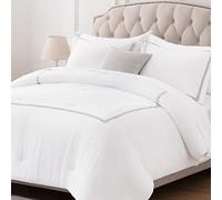 SLEEP ZONE Set di biancheria da letto di lusso per hotel, 3 pezzi, lavabile in lavatrice, leggero piumino alternativo con strisce ricamate, queen size (228,6 x 241,3 cm), strisce grigie