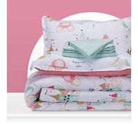 SLEEP ZONE Set di biancheria da letto per bambini Bed-in-A-Bag, facile da pulire, in microfibra ultra morbida, set di lenzuola con federe, 7 pezzi, castello delle principesse per ragazze, rosa,