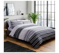 Sleepdown 1 Set copripiumino reversibile, con motivo a righe, colore: nero, grigio e nero, con federe, per letto matrimoniale, 200 x 200 cm