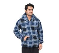 Sleepdown Check Fleece Teddy Borg Hoodie Felpa con Cappuccio da Uomo, in Pile, a Quadri, Calda e Morbida, Marina Militare, XL