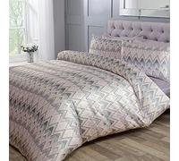 Sleepdown Chevron Jacquard Zig Zag - Set copripiumino con federe, motivo a righe geometriche, colore: rosa e grigio morbido (220 x 260 cm)