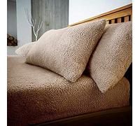 Sleepdown - Lenzuolo in pile con angoli, Tinta unita, Caldo e super morbido, Colore Naturale, Doppio 135 x 190 cm (profondità 25 cm)