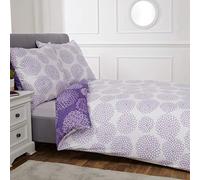 Sleepdown Set Copripiumino Reversibile con Motivo Geometrico Spiro Floreale Viola, Ultra Morbido, Facile da Pulire, ipoallergenico, Stampa Bianca, 155 x 220 cm + 2 federe 80 x 80 cm, 5056242762171