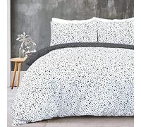Sleepdown - Set copripiumino reversibile, motivo a pois, con federa trapuntata, morbido e facile da pulire, per letto matrimoniale, 200 x 200 cm, colore bianco e nero