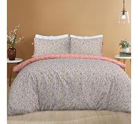 Sleepdown - Set copripiumino reversibile, motivo floreale irregolare, con federa con lacci, morbido e facile da pulire, per letto super king size, 260 x 220 cm, colore: arancione e bianco