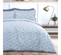 Sleepdown - Set copripiumino reversibile, motivo floreale irregolare, con federa con lacci, morbido e facile da pulire, per letto matrimoniale, 200 x 200 cm, colore: blu e bianco
