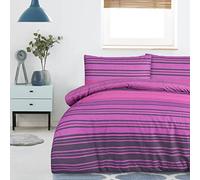 Sleepdown Set copripiumino viola, motivo a righe testurizzate, reversibile, facile da pulire, morbido e comodo, con federe, per letto matrimoniale (200 x 200 cm)