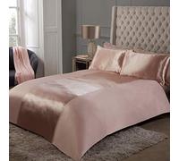 Sleepdown Set di Biancheria da Letto con Copripiumino e federe, con Pannello in Raso Color Champagne, Morbido e Comodo, in Tinta Unita, per Letto Super King Size (220 x 260 cm), in Poliestere